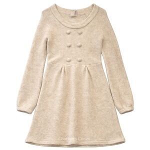 Wool Alpaca Blend Double‎ Breasted Pleated Babydoll Sweater Dress L